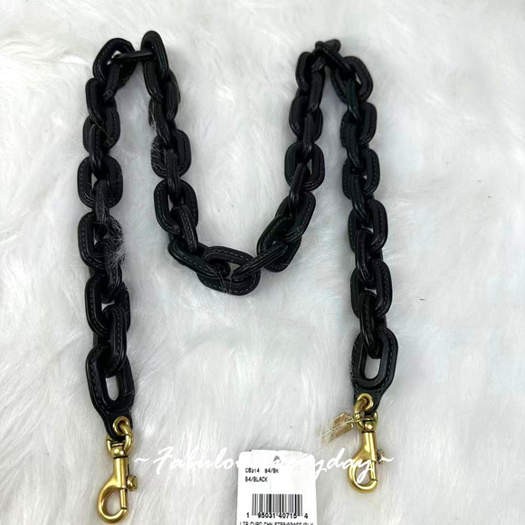Coach Leather Covered Long Chain Strap In Black/Brass C8314 NWT - Picture 1 of 7